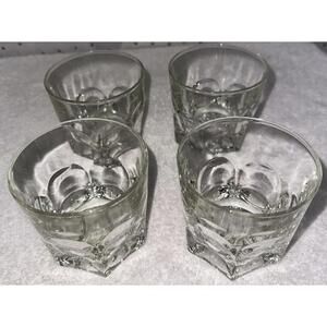 Set 4 DURALEX Spain Verallia Double Thumbprint Heavy Thick Bottom Whiskey Glass